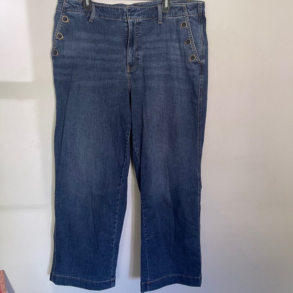 Talbots Women's Plus 18W Sailor Wide Leg Jeans Trousers Button Detail T6